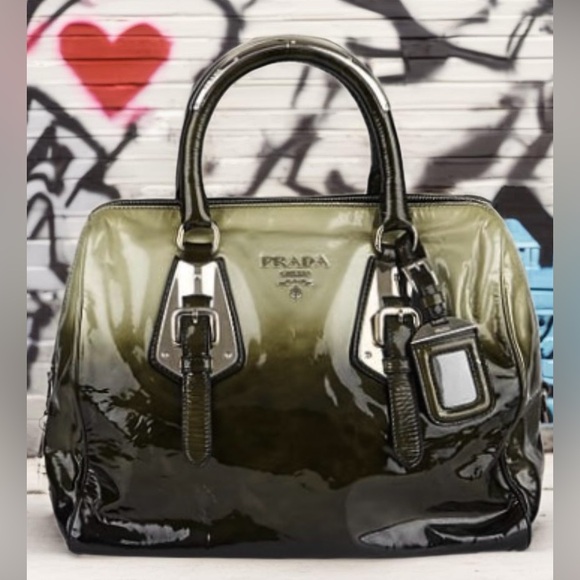 Prada Handbags - Authentic Prada Olive Green Patent Leather Satchel